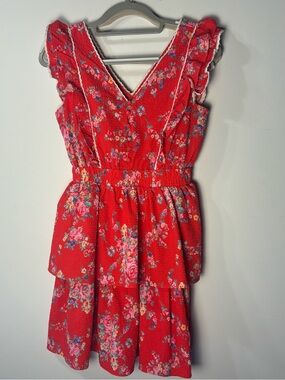 Betsey Johnson Red Floral Tiered Ruffle Dress